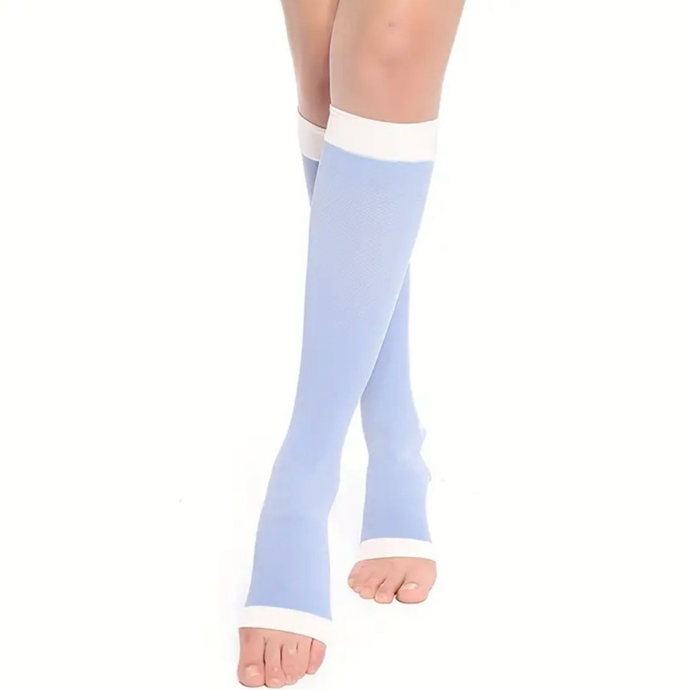 Baby Blue & White Compression Sock Legwarmers Knee Length